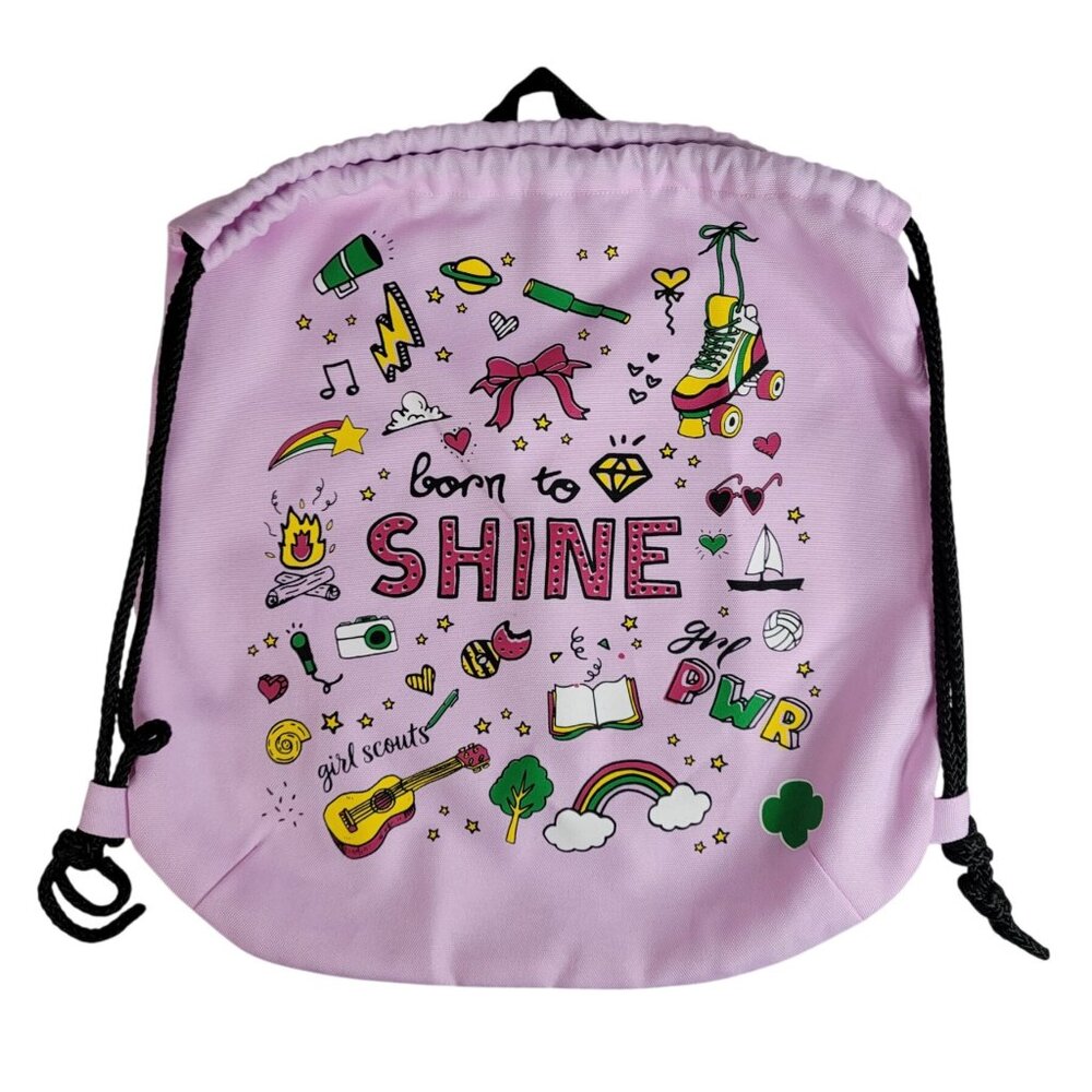 Girl Scouts Born to Shine Drawstring Tote Bag Pink Purple Backpack Girl Power